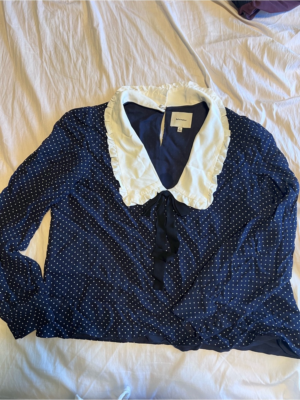 Reformation Navy and White Blouse